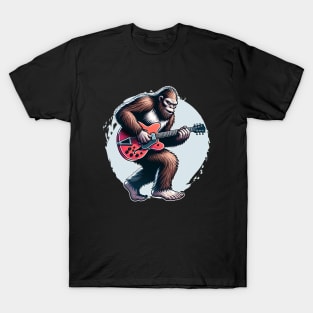 Bigfoot Playing Guitar Sasquatch Funny Guitarist Rock T-Shirt